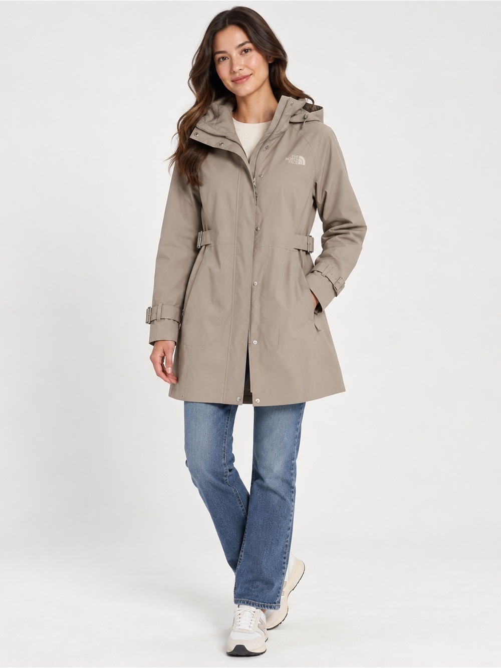 The North Face Women’s Size M Beige Hooded Waterproof Rain Trench Coat Jacket